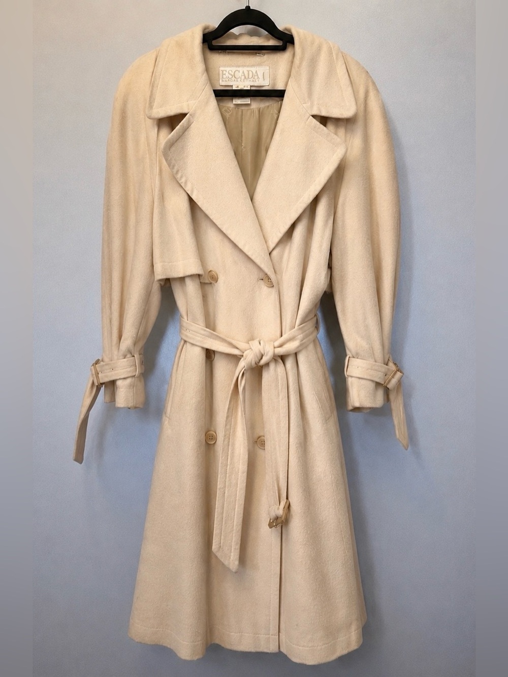 Escada Margaretha Ley Angora Wool Belted Coat Cream Beige Vintage 42